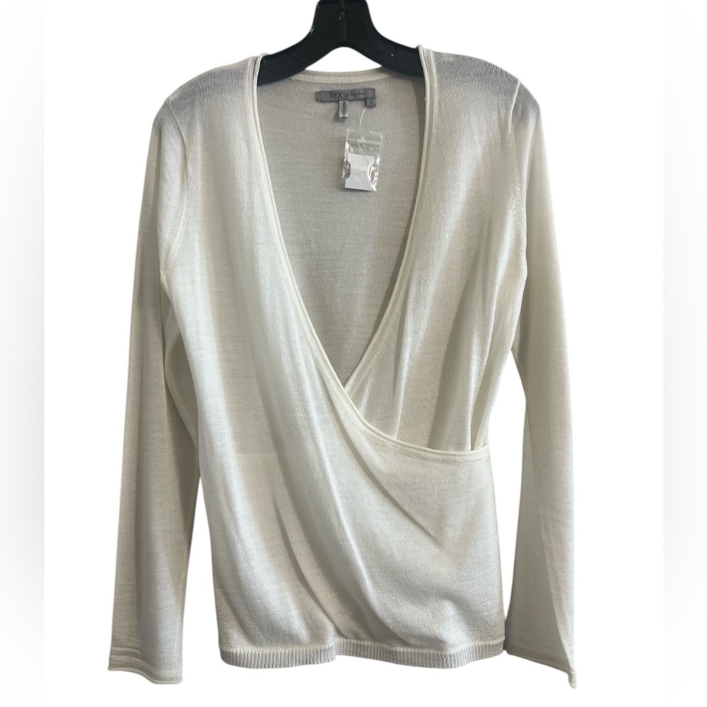 TEX by MaxAzria Cream V-Neck/Faux Wrap Lightweight BalletcoreSweater Size Medium